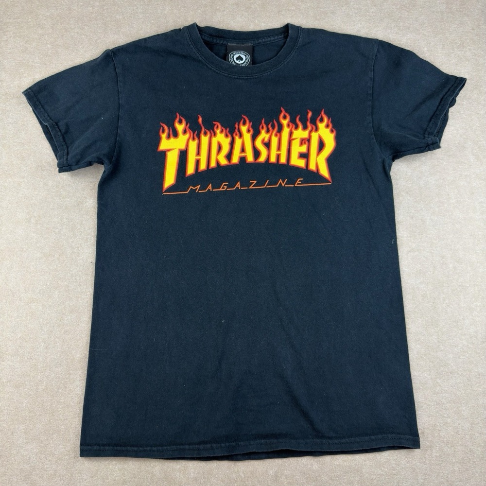 Thrasher‎ Shirt Men S Black Flame Logo Graphic Skateboard Magazine San Francisco